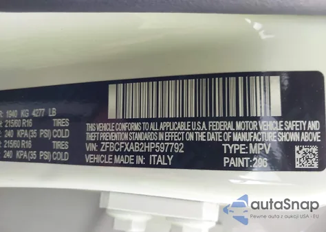 2017 Fiat 500X Pop Fwd из США, поврежденный, VIN ZFBCFXAB2HP597792